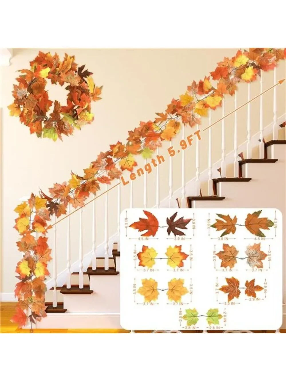 Fall Garland Set of 2 Autumn Leaf Garland 11FT Thanksgiving Decor Indoor Outdoor